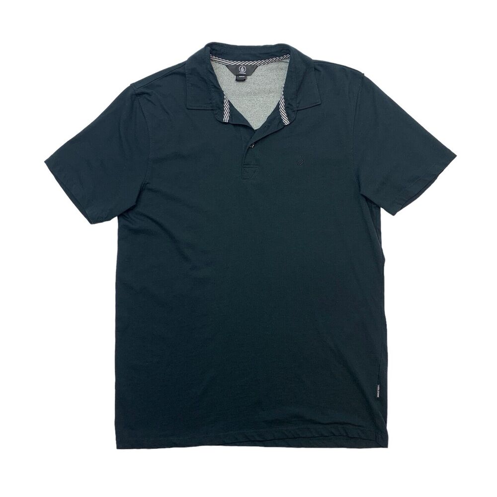 Volcom Polo Shirt Mens M Medium Black Slim Fit Cotton Blend Short Sleeve Collar